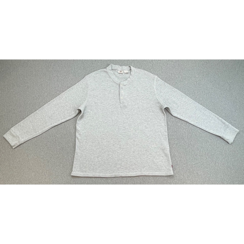 Levis T-Shirt Mens XL Beige Cotton Blend Thermal Crew Neck 1/4 Button Pullover